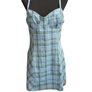 Urban Outfitters Blue Plaid Mini Sundress Women’s Large Back Cutout